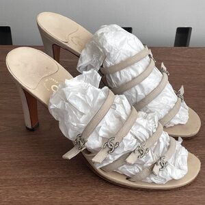 Vintage Chanel strap sandal heels with Rhinestone mini cc’s *RARE